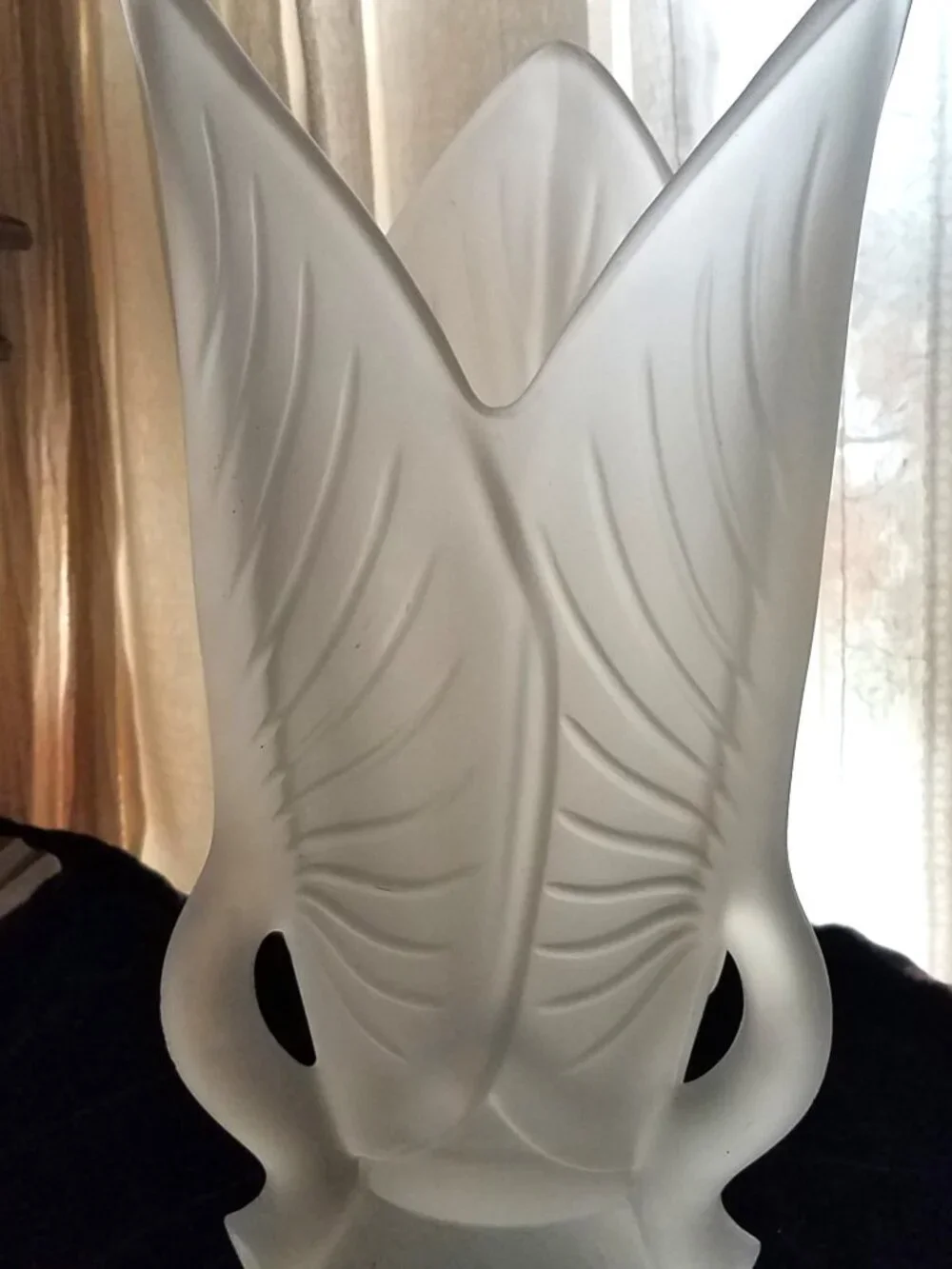 Vintage Barolac Czech Art Deco 1930s Frosted Glass Water Lily Tulip Leaf Vase